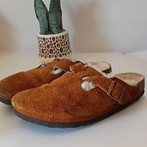 Birkenstock Boston clogs Chestnut Suede Faux-Sheepskin Slip-On Clogs 38 - Picture 10 of 15